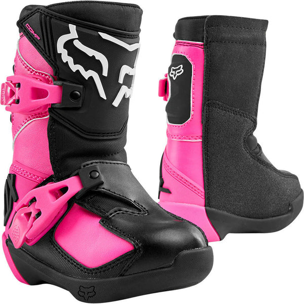 Botas Moto Infantil Comp K Negro/Rosado Fox